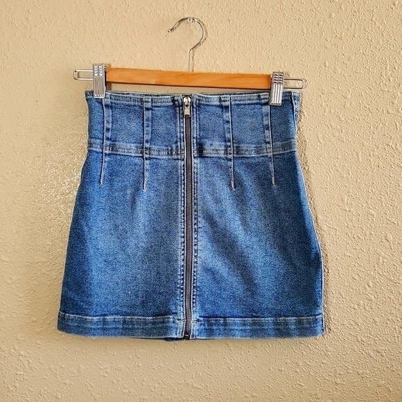 Free People Denim Mini Zipper Front Skirt - Picture 1 of 6